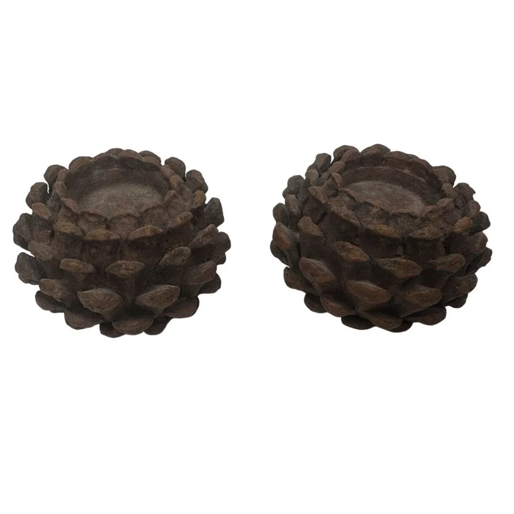 Pottery Barn Pinecone‎ Tealight Candle Holders Set of 2 Rustic Fall Decor