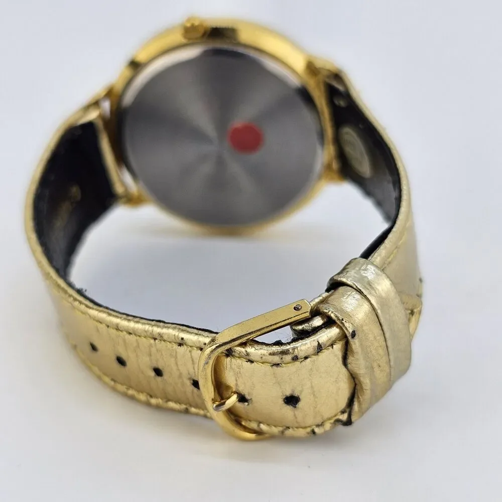 Ronica Women Watch 42MM Roman Numerals White Dial Gold Leather Bands New Battery
