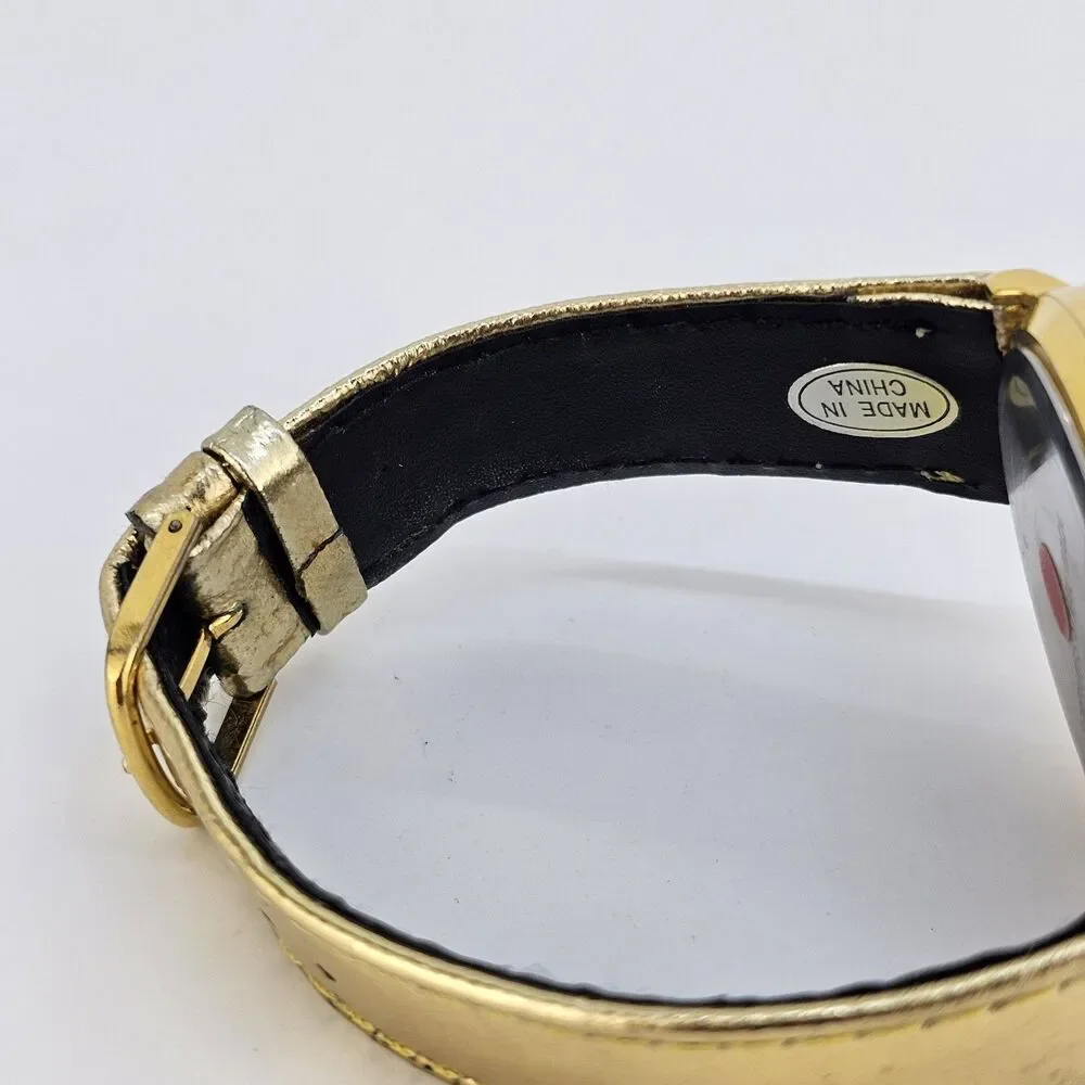 Ronica Women Watch 42MM Roman Numerals White Dial Gold Leather Bands New Battery
