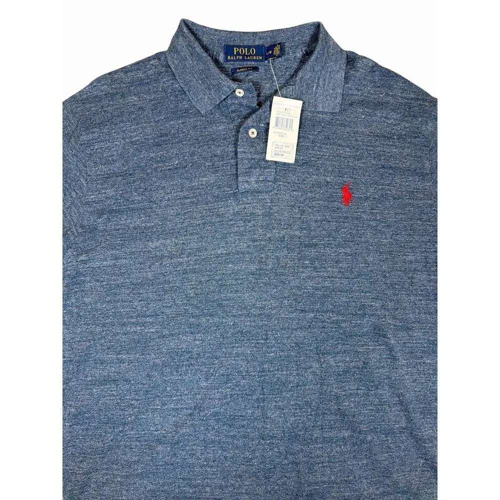 Polo Ralph Lauren Mens L Blue Classic Fit Mesh Polo Shirt Pony NWT