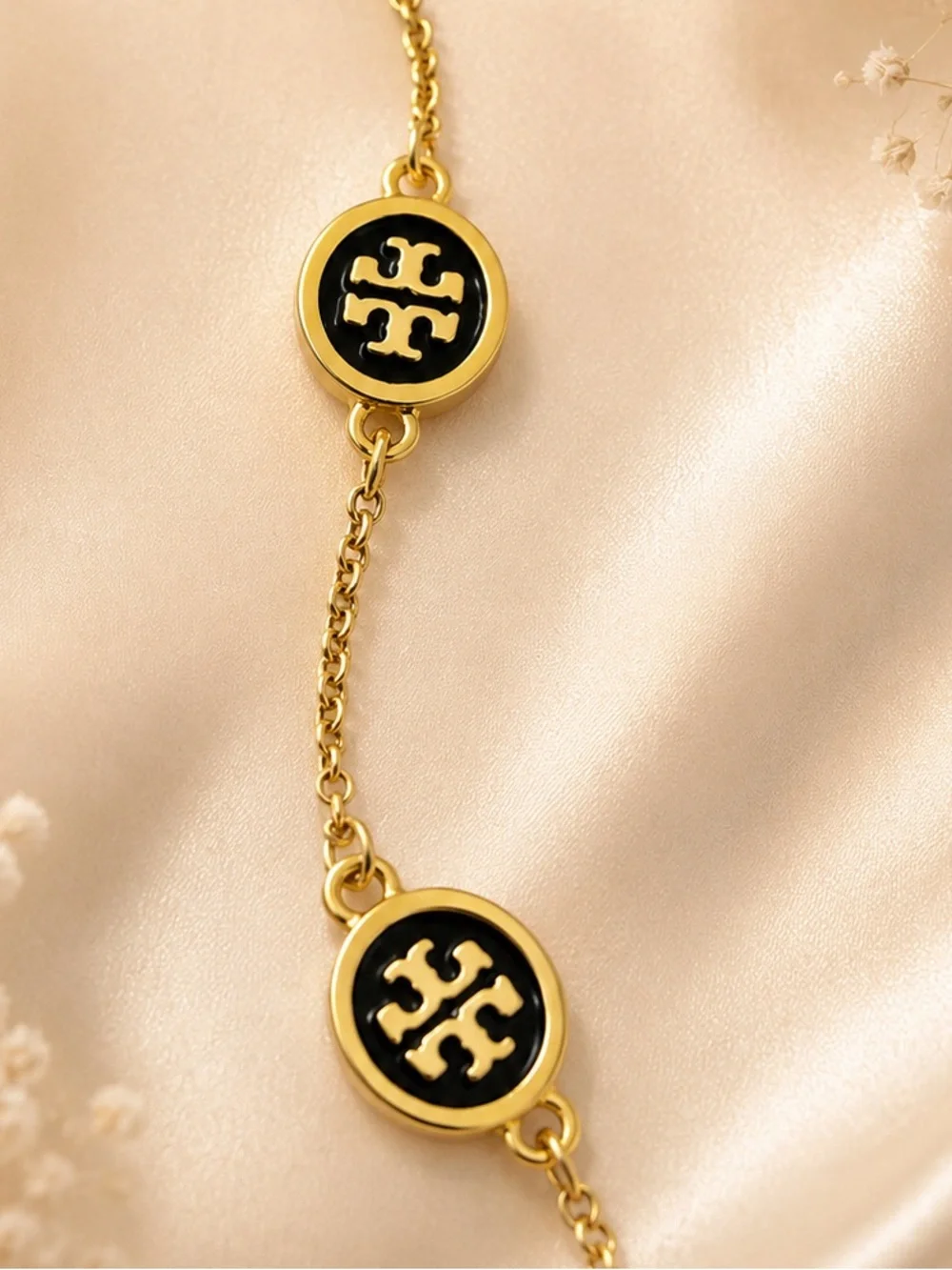 Tory Burch Gold and Black Logo Disc Bracelet