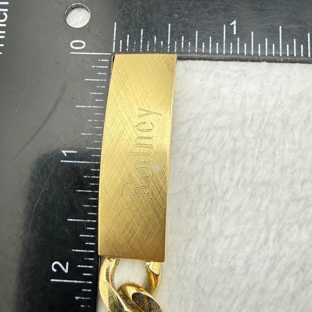 Vintage Speidel ID Bracelet Gold Tone Chunky Curb Rodney Engraved 1978 8