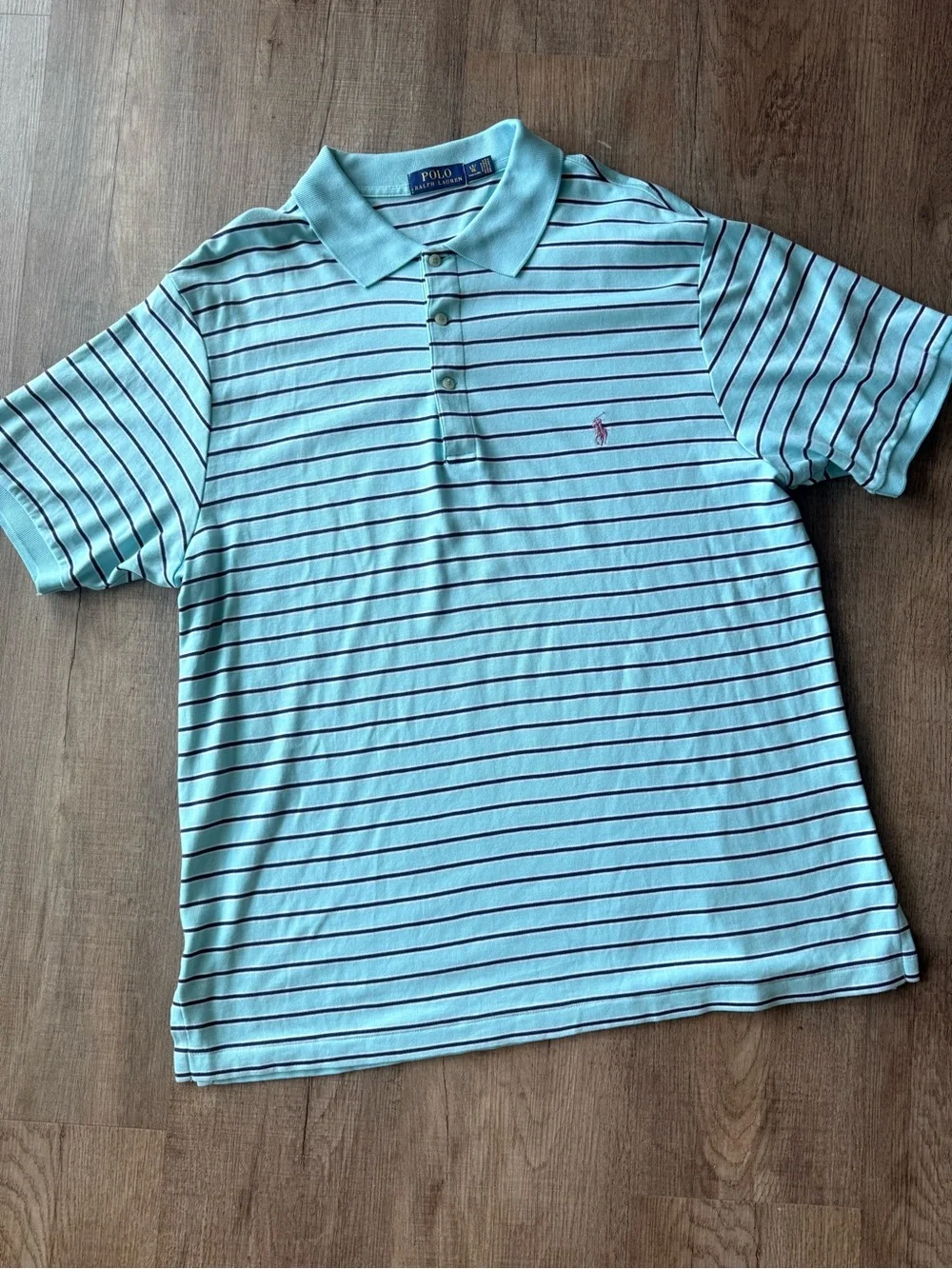 Ralph Lauren Men’s Mint Blue Polo with Navy Stripes