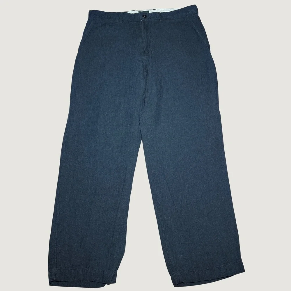 J.Crew Oarsman Linen Trousers Mens 32x30* Straight Cassic Fit Navy Blue Pants