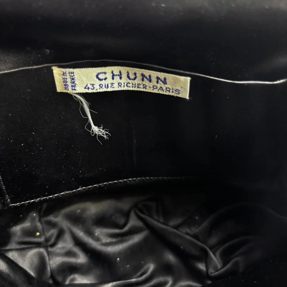 Vintage Chunn Paris Black Beaded‎ Evening Bag Handbag Made in France Gold Frame