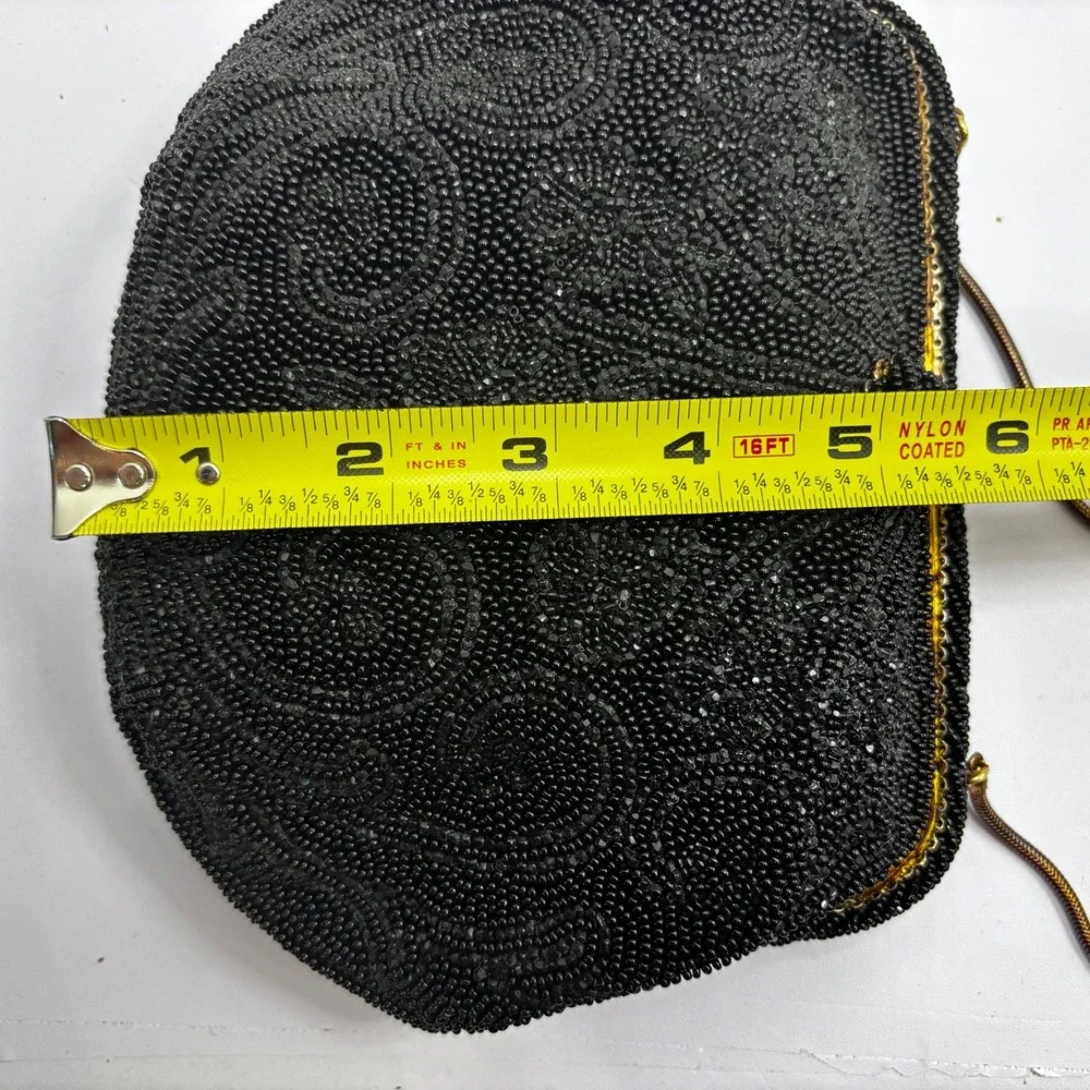 Vintage Chunn Paris Black Beaded‎ Evening Bag Handbag Made in France Gold Frame