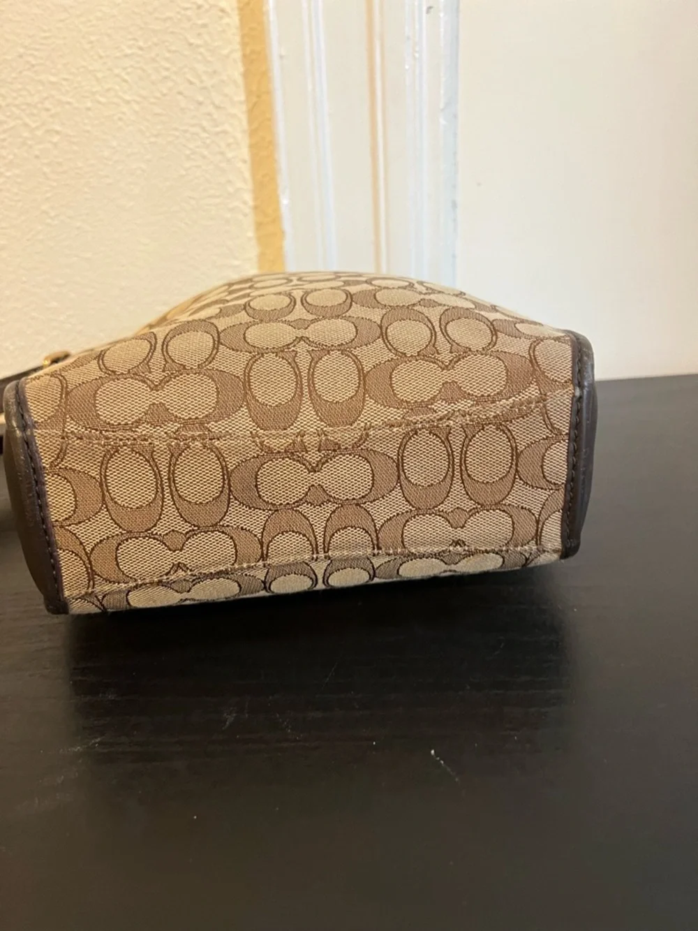 Authentic COACH Small Dufflette Signature Jacquard Crossbody Bag Brown Gold