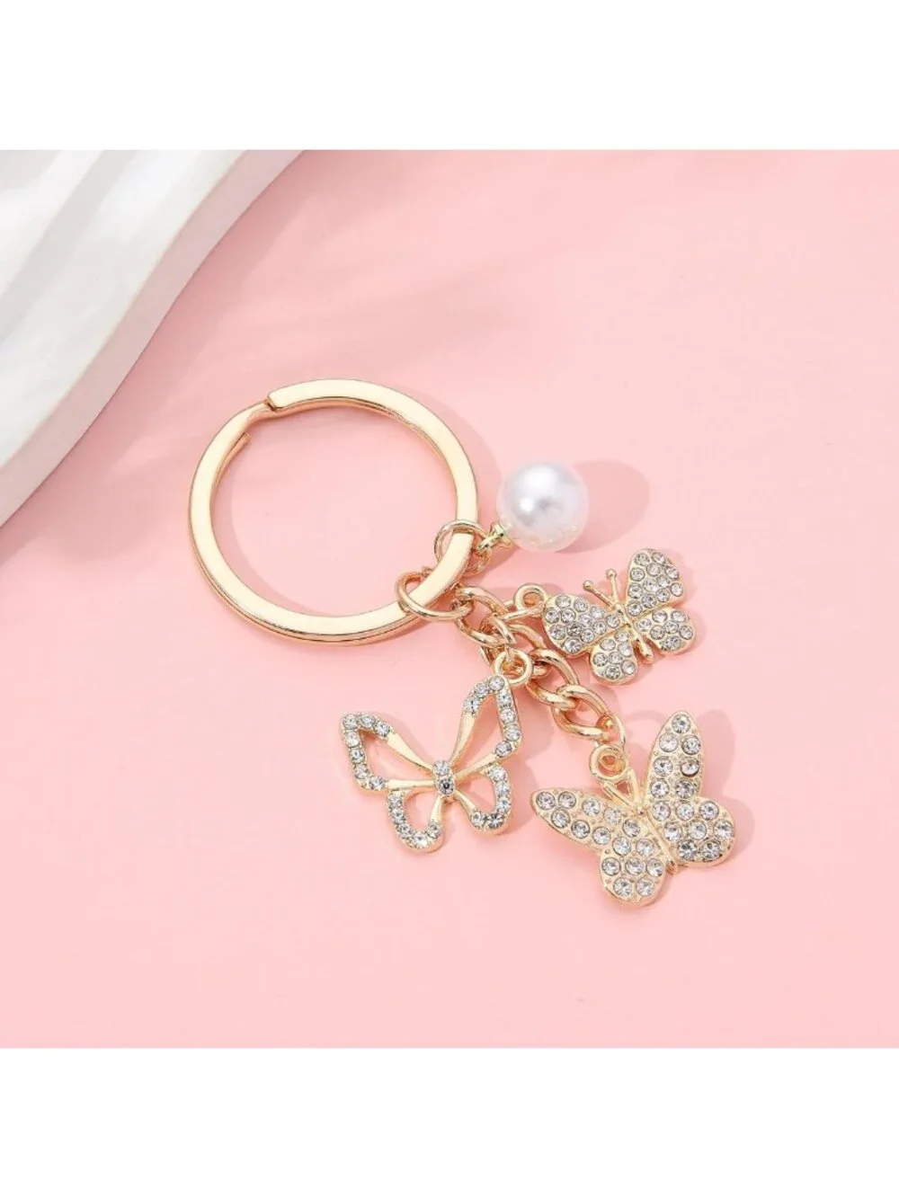 20PCS Crystal Butterfly Keychains with Pearl Charms - Cute Key Rings for Bags