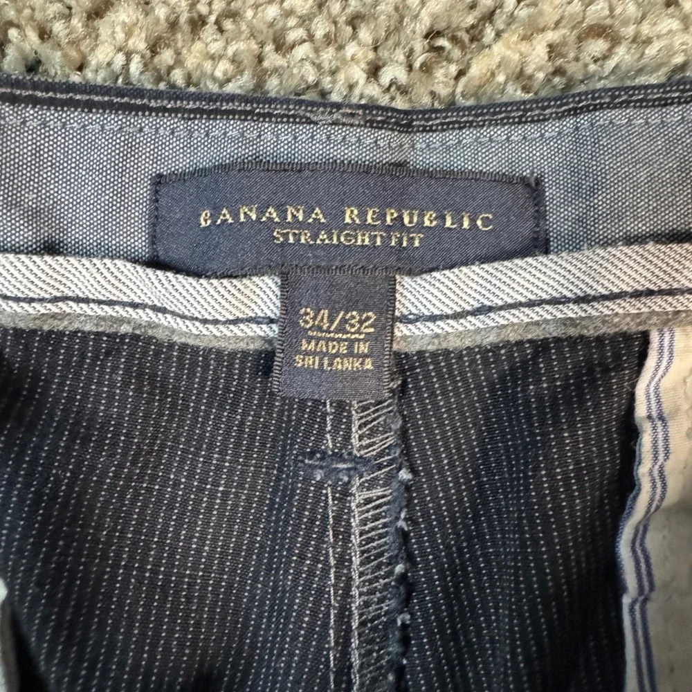 Banana Republic Mens 34x32 Straight Fit Navy Micro Stripe Cotton‎ Chino Pants