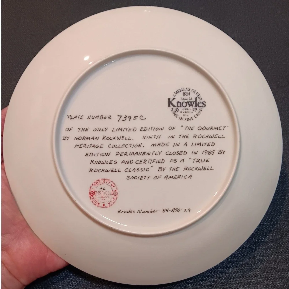 Norman Rockwell The Gourmet Edwin M Knowles Heritage Collection Plate 1985 8.5in