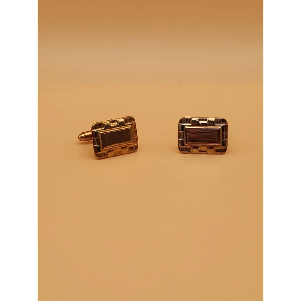 Vintage Art‎ Deco Gold Tone Cufflinks Textured Edge Rectangular FREE $HIPPING!!