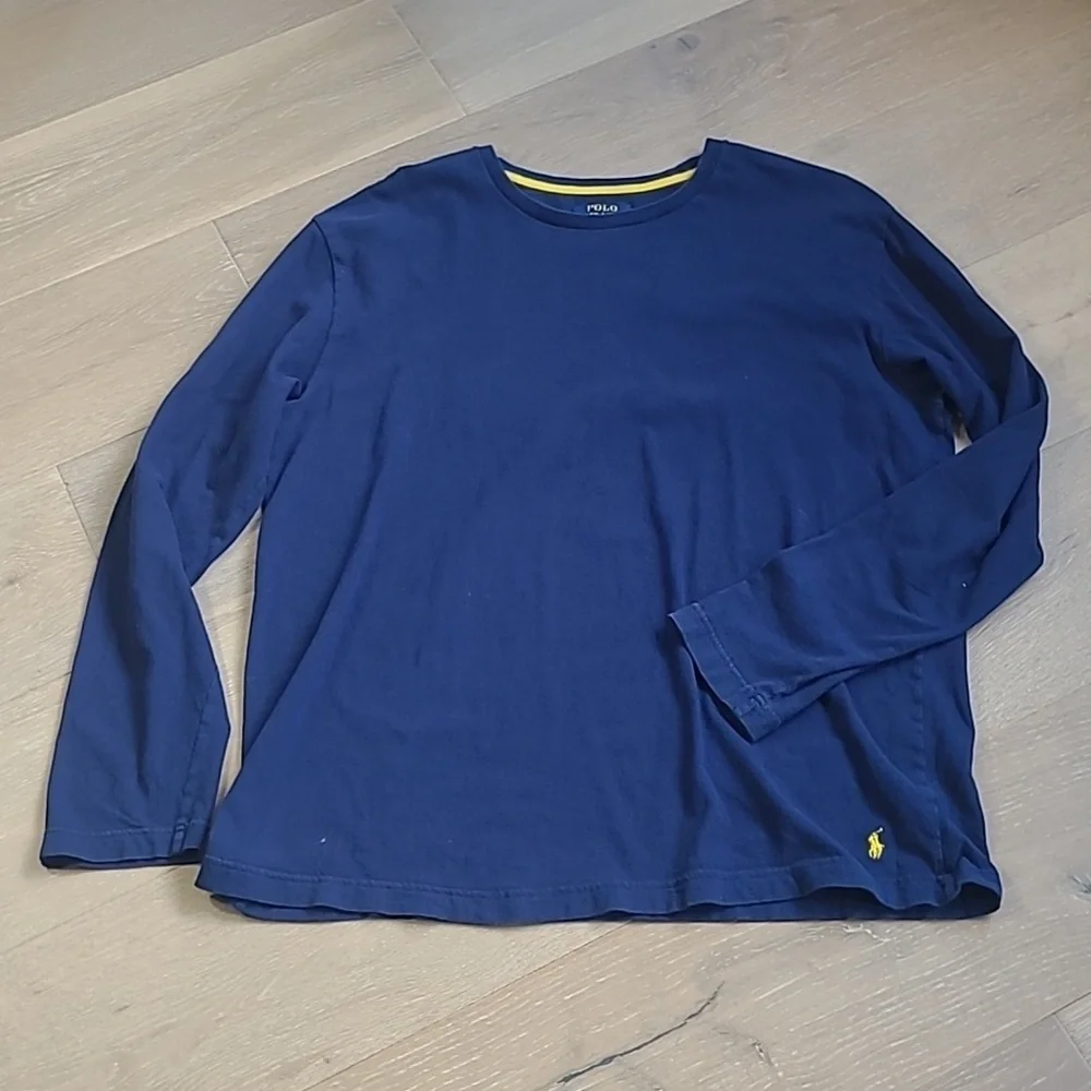 Polo by Ralph Lauren Shirt Men's Large Blue Long Sleeve 100% Cotton Crew Neck