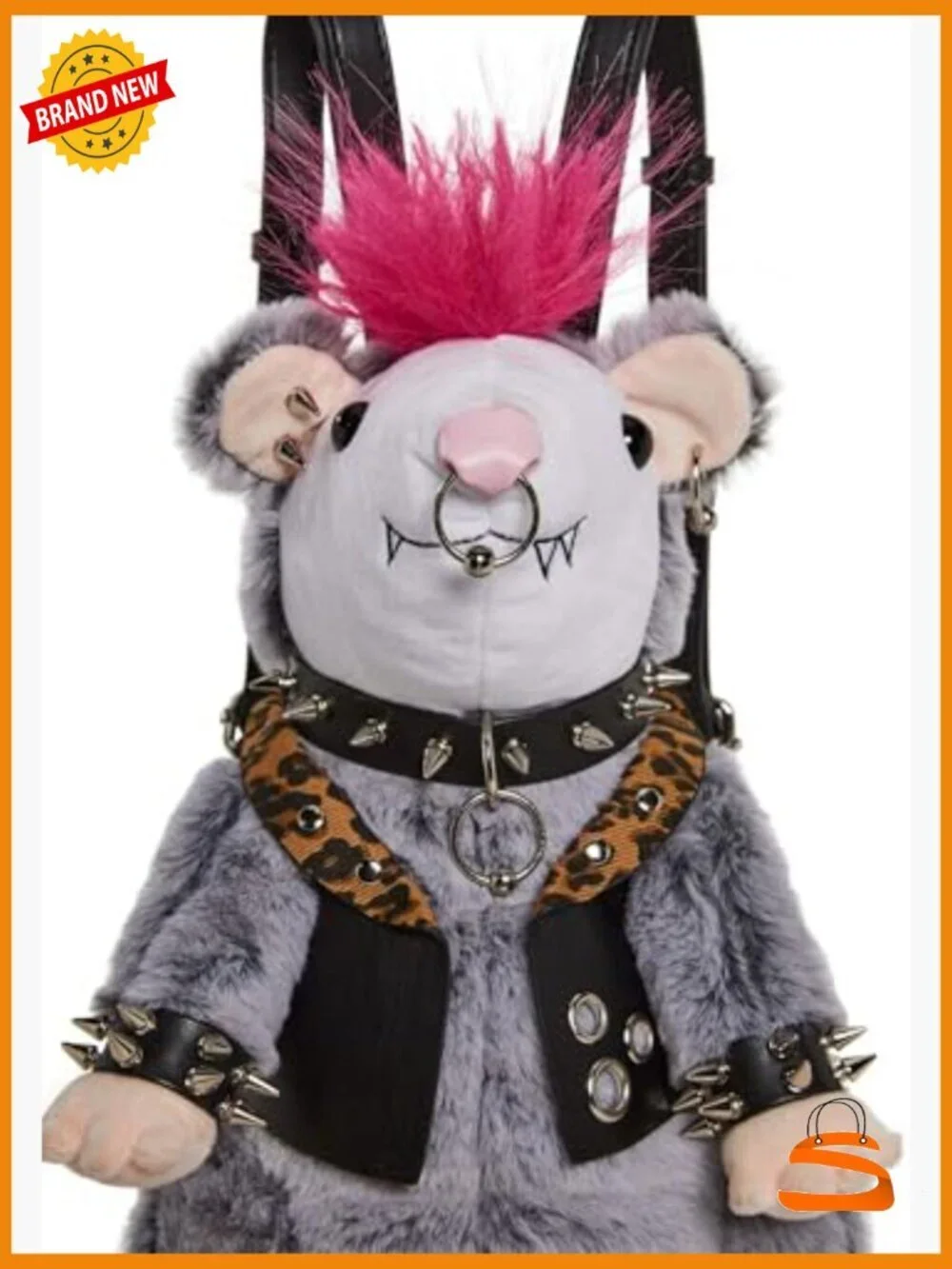 Plush Possum Backpack with Studs & Adjustable Straps