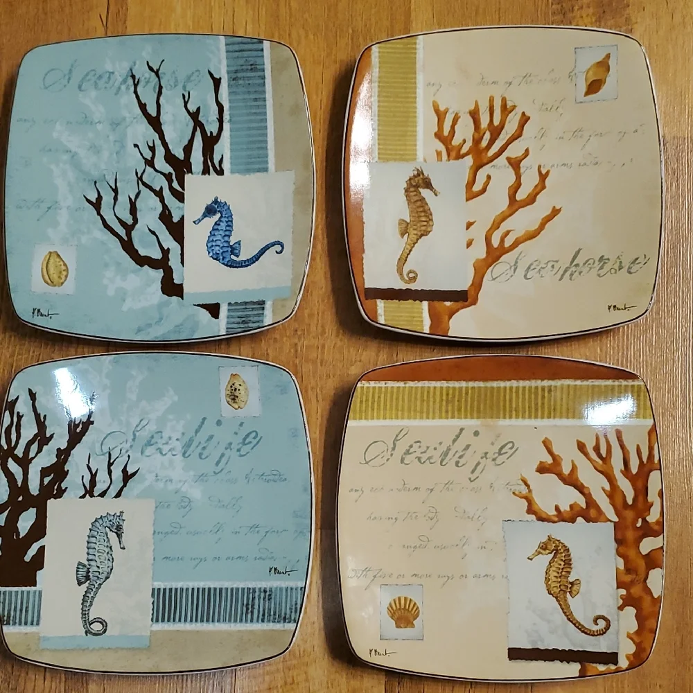 Casa Moda Paul Brent Aquarius Set Of‎ 4 Nautical Seahorse Salad 8