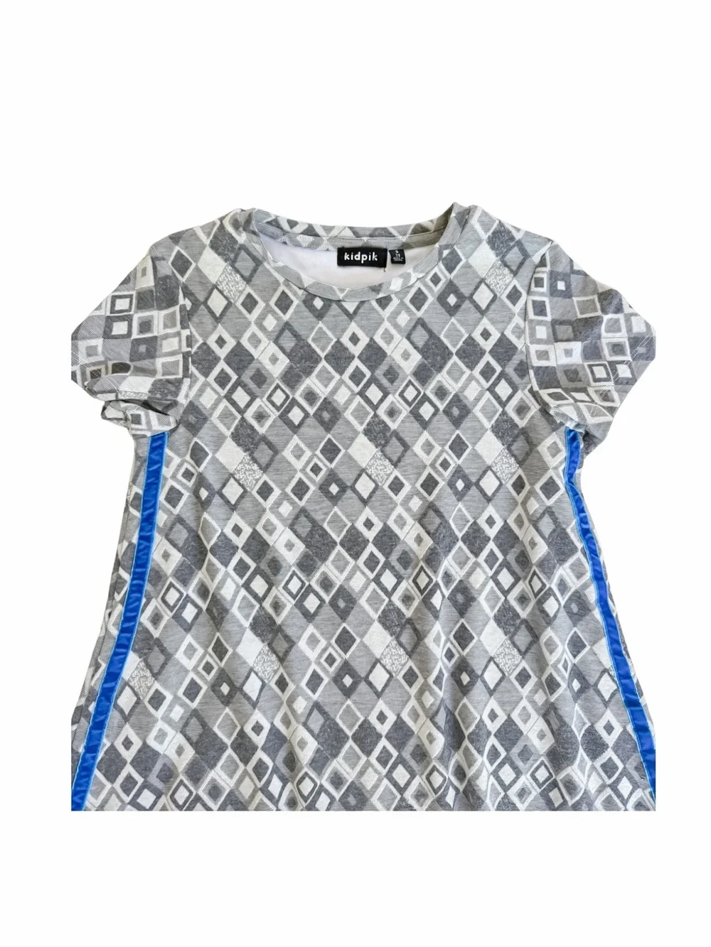 kidpik Gray Diamond-Print A-Line Dress with Blue Side Trim