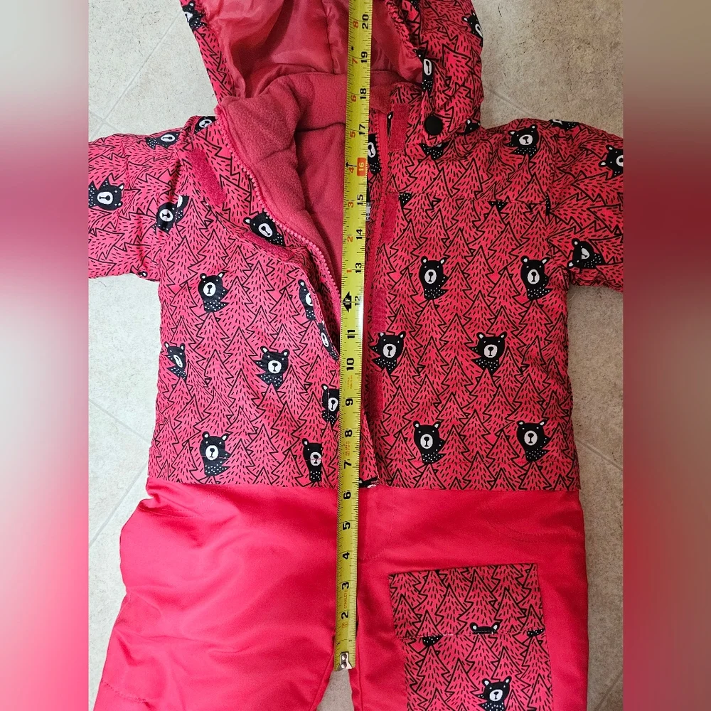 Ice Burg Toddler 12 M Warm Snowsuit Red Pink Black Bears Detachable Hood NWot