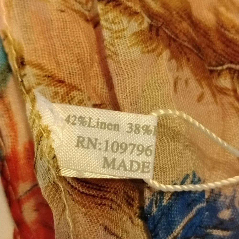 Pretty Angel Linen Scarf with Multicolor Pattern and Beads, NWT