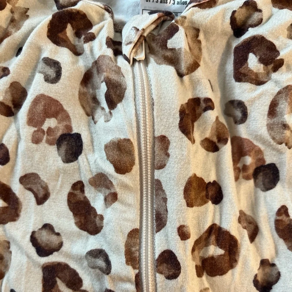 Gerber Kids Toddler 2-Way Zip Buttery Soft Footed Pajamas Spotted Leopard 3T
