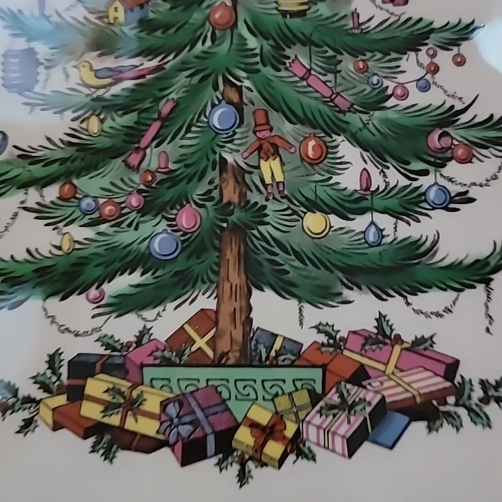 Vintage Fine Porcelain Spode Christmas Tree Large Triangle Tray Plate & Box