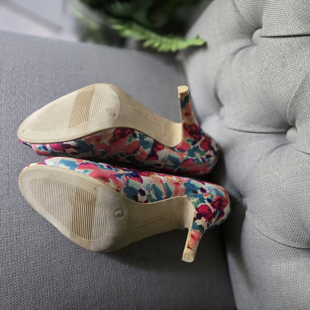 Christian Siriano Pink Multicolor Floral Peep-Toe Pumps