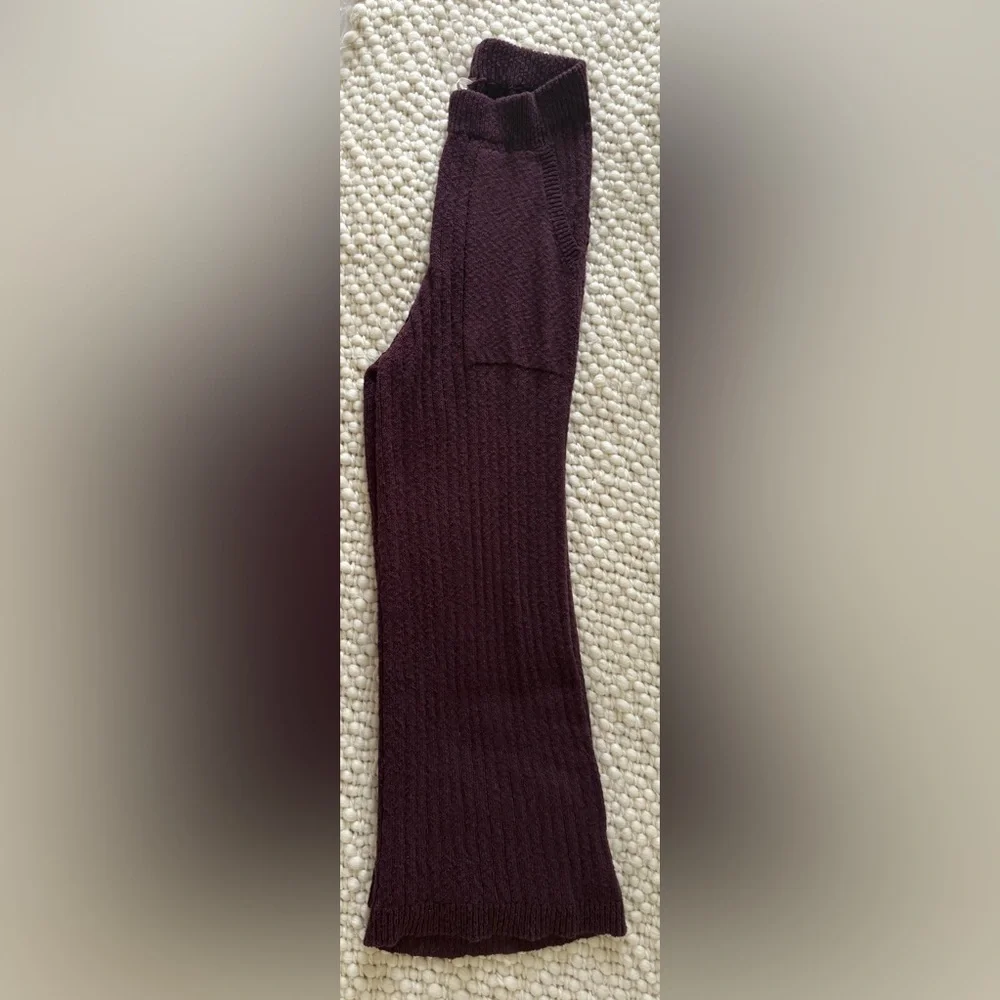 Free People Ribbed Knit V-Neck Tunic & Wide Leg Pant Set in Plum