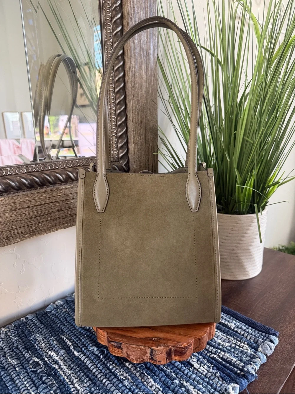 Madewell Lexington Small Tote Worn Olive Suede Leather NWT $168