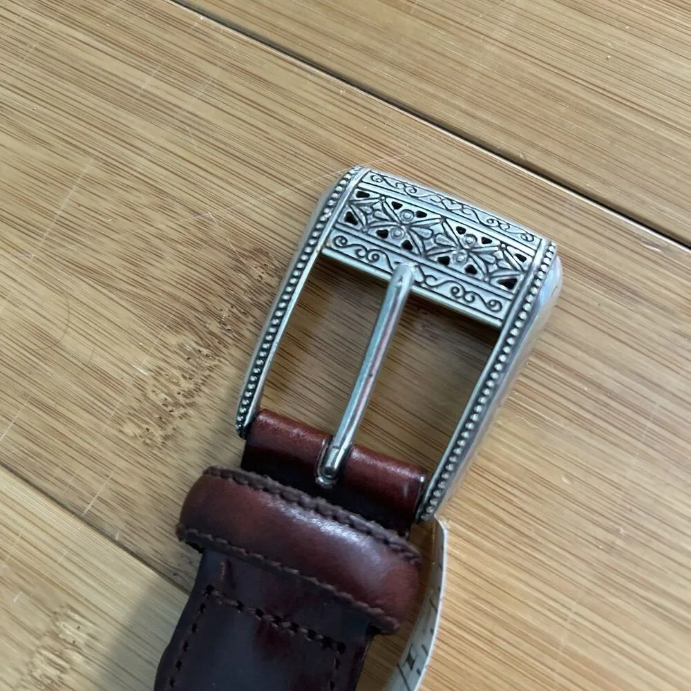 Fossil Women’s Brown Leather Braided Belts Silver Buckle Small Boho Cowgirl