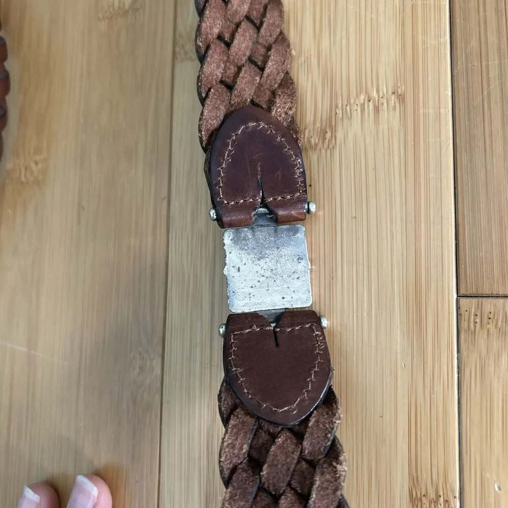 Fossil Women’s Brown Leather Braided Belts Silver Buckle Small Boho Cowgirl