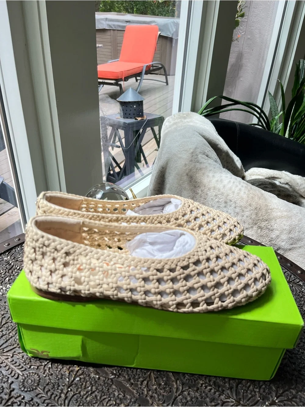 SAM EDELMAN SHIRA IVORY LEATHER WOVEN BALLET FLATS 9