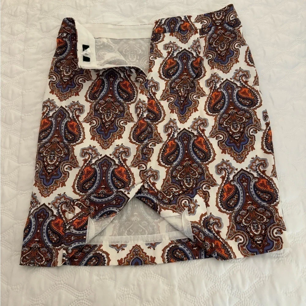 J. Crew Ivory, Purple & orange paisley skirt with stretch Sz-8