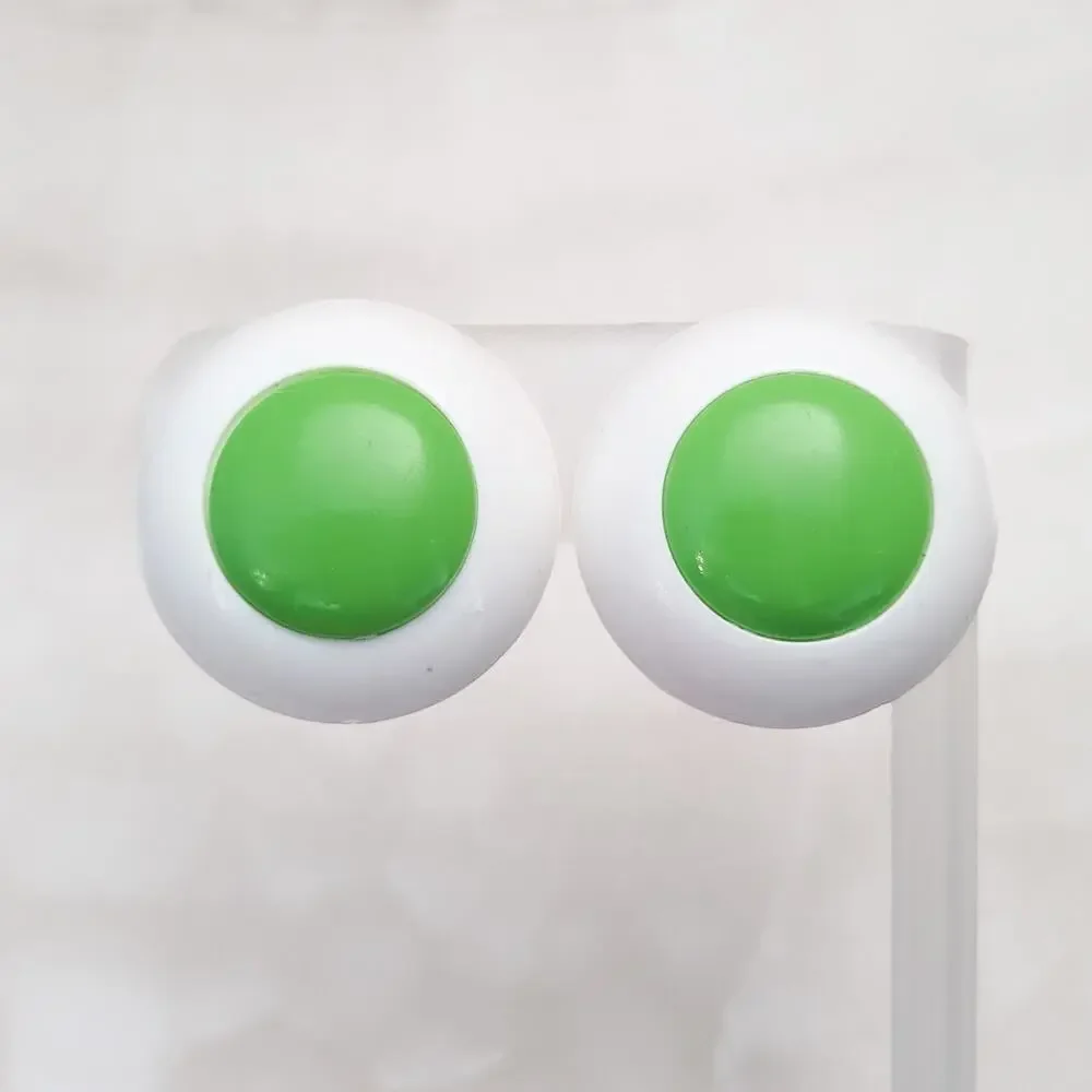 Vintage Clip On Earrings Large Domed Green and White Circle Retro Statement