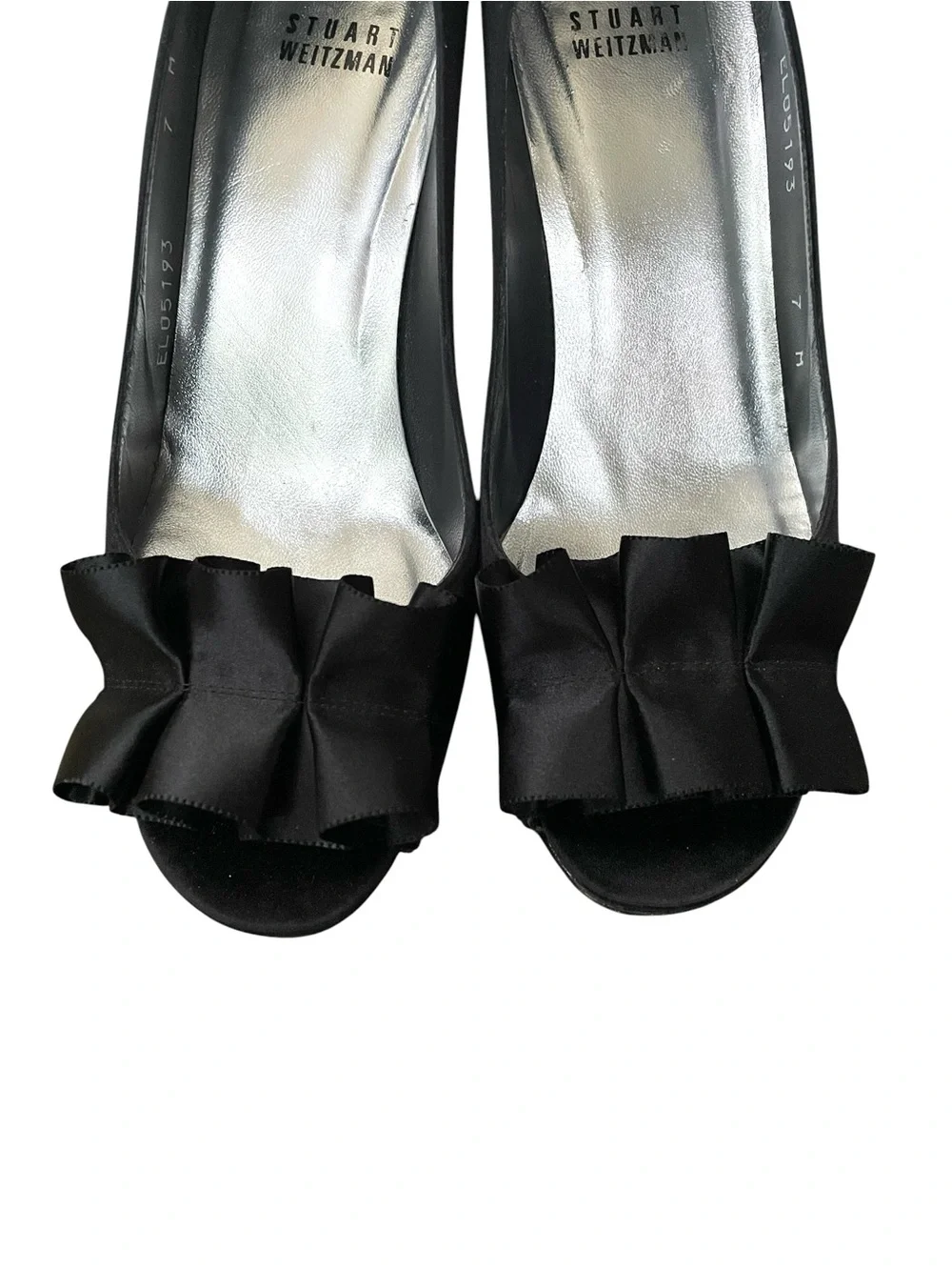 Stuart Weitzman Gigiritz Black Ruffle Peep-Toe Pumps 7