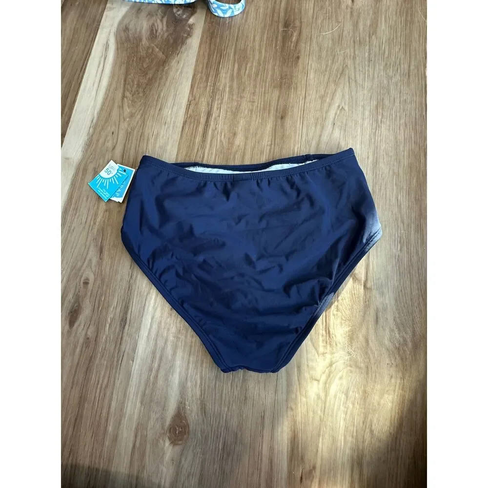 NWT Draper James Navy Side Ruched High Waist Bikini Bottom Size Small