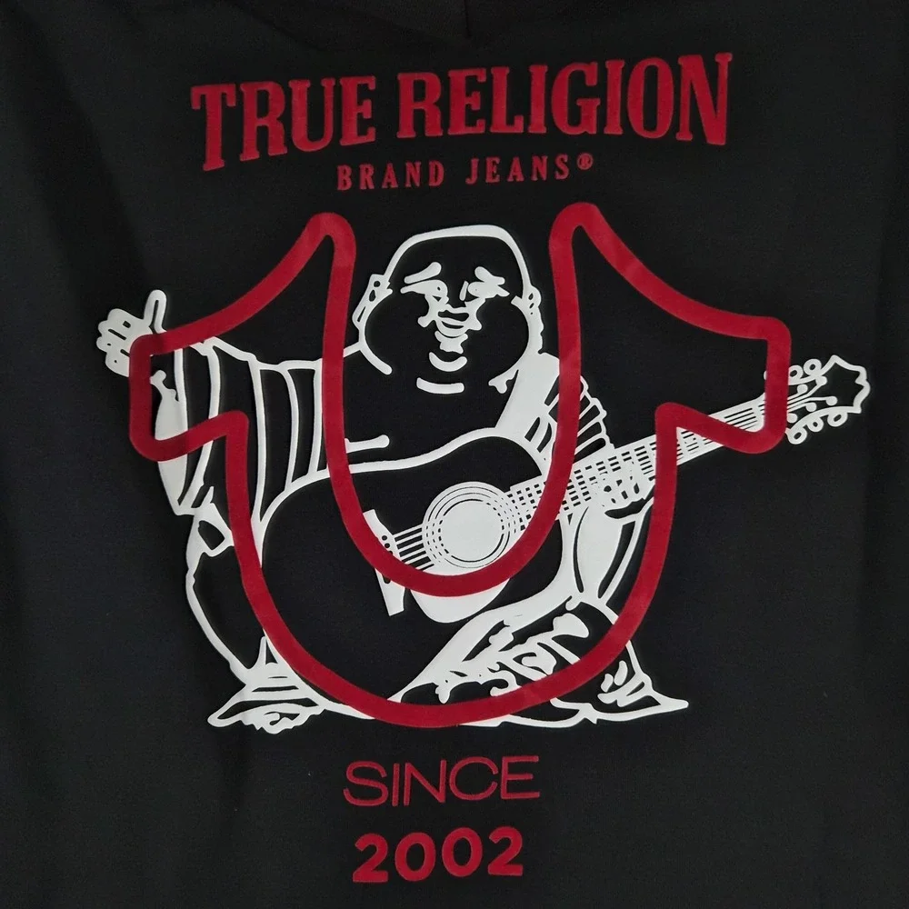 Y2k True Religion Buddha Logo Full Zip Hoodie Men's Medium Black Red Streetwear