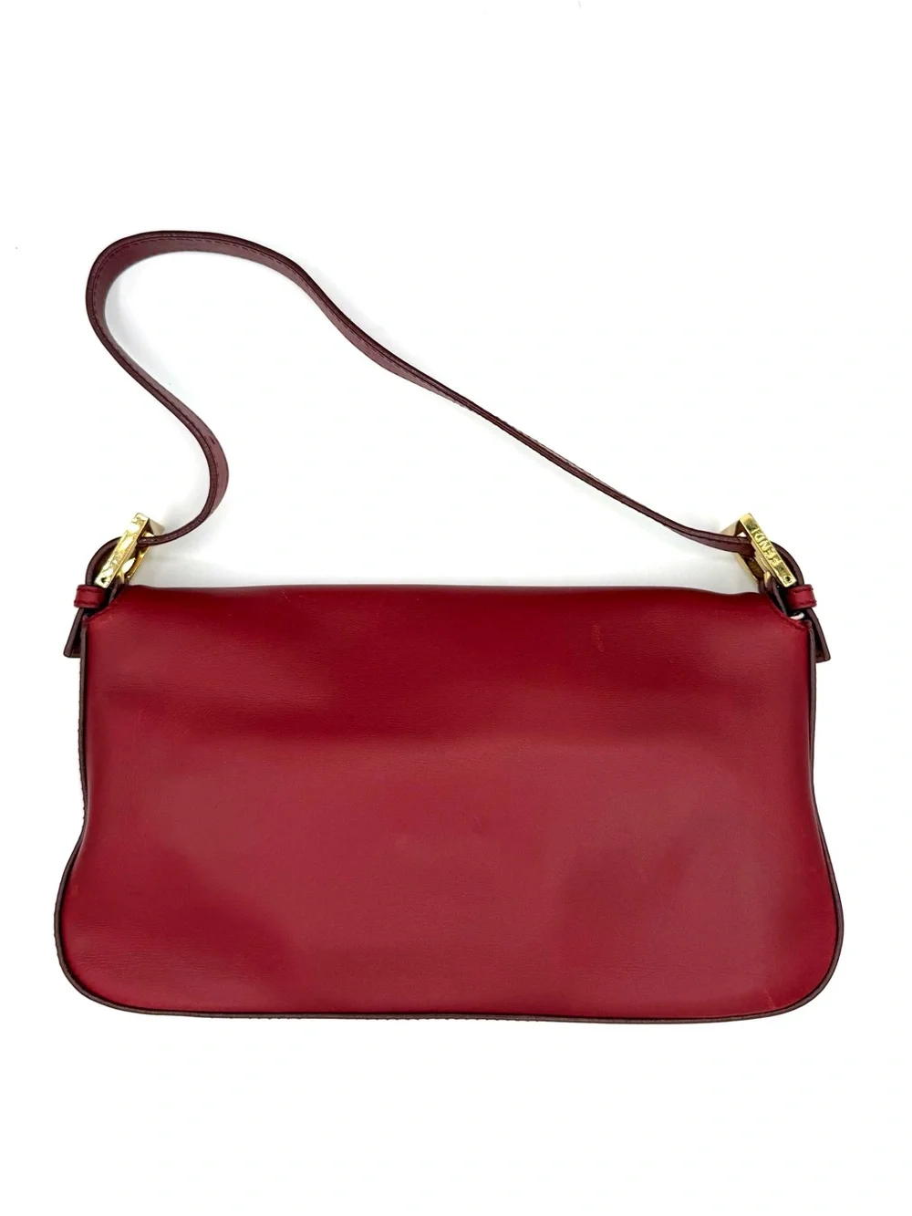 Fendi Red Leather Baguette Shoulder Bag with Gold Hardware