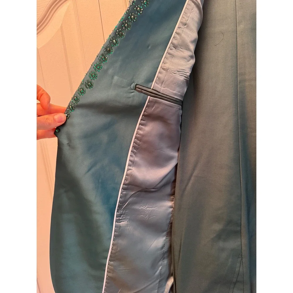 Ferrucci Mens Green Rhinestone Tuxedo Suit Set Jacket 40 Pants 34 wedding, dance