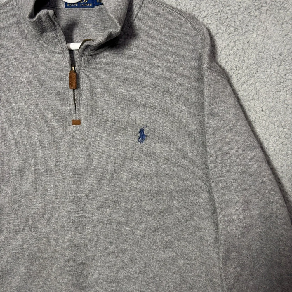 Polo Ralph Lauren Mens XL Quarter Zip Pullover Sweater Winter Grey Cotton 1719