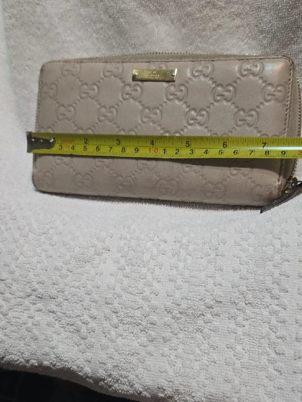 Gucci Taupe Embossed GG Zip-Around Leather Wallet with Gold Plate