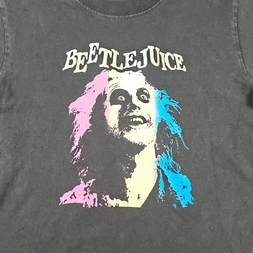 Vintage Beetlejuice Shirt Kids XL Black Short Sleeve Tim Burton Movie Film Y2K