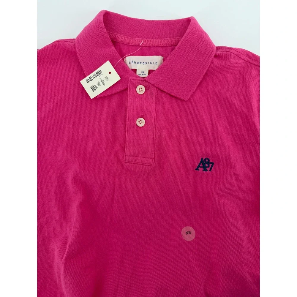 Aeropostale Kids Pink A87 Logo Pique Short Sleeve Polo Shirt XS New‎