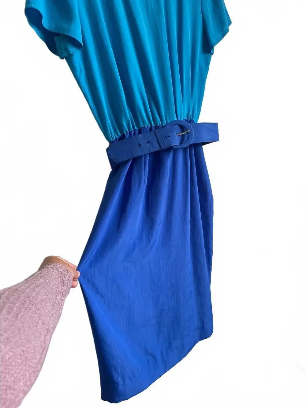 Leslie Fay vintage Two-Tone Blue Dress mod retro pMatching Blazer Belt Size 10