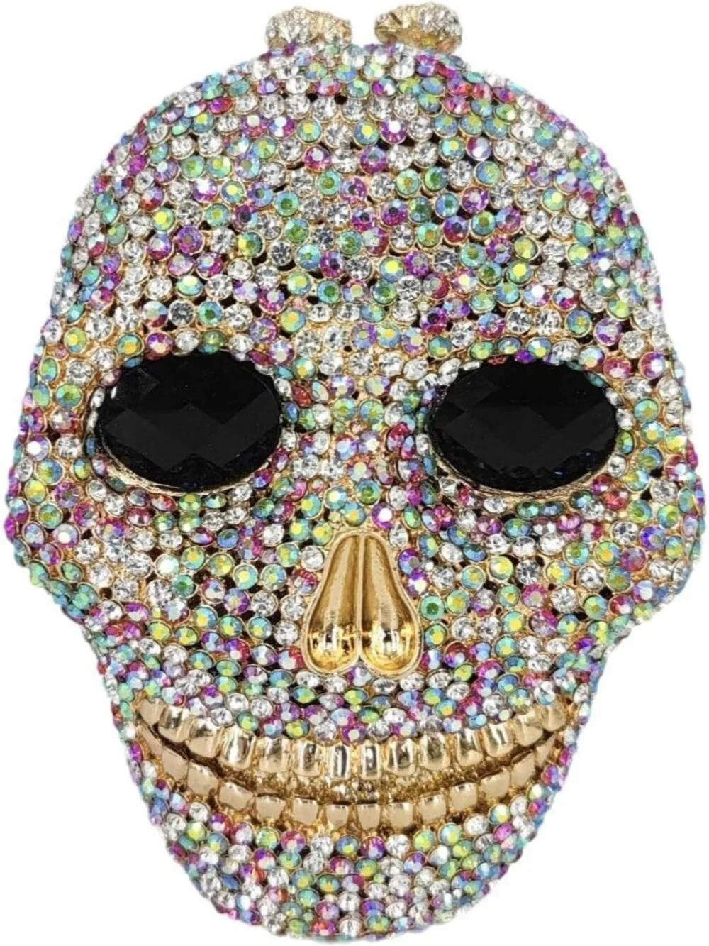 Women's Colorful Crystal Skull Clutch Purse Rhinestone Evening Halloween Bag