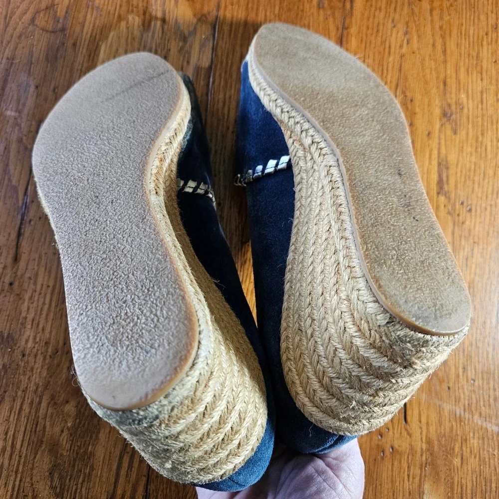 Jack Rogers Palmer Suede Espadrille Wedge‎ Sandals Blue Gold Trim Size 7.5M