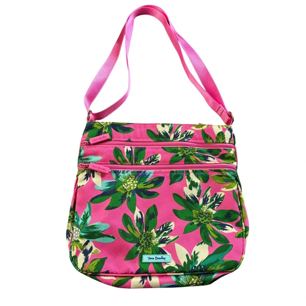 Vera Bradley Triple Zip Hipster Pink Floral Crossbody‎ Bag Tropical Paradise