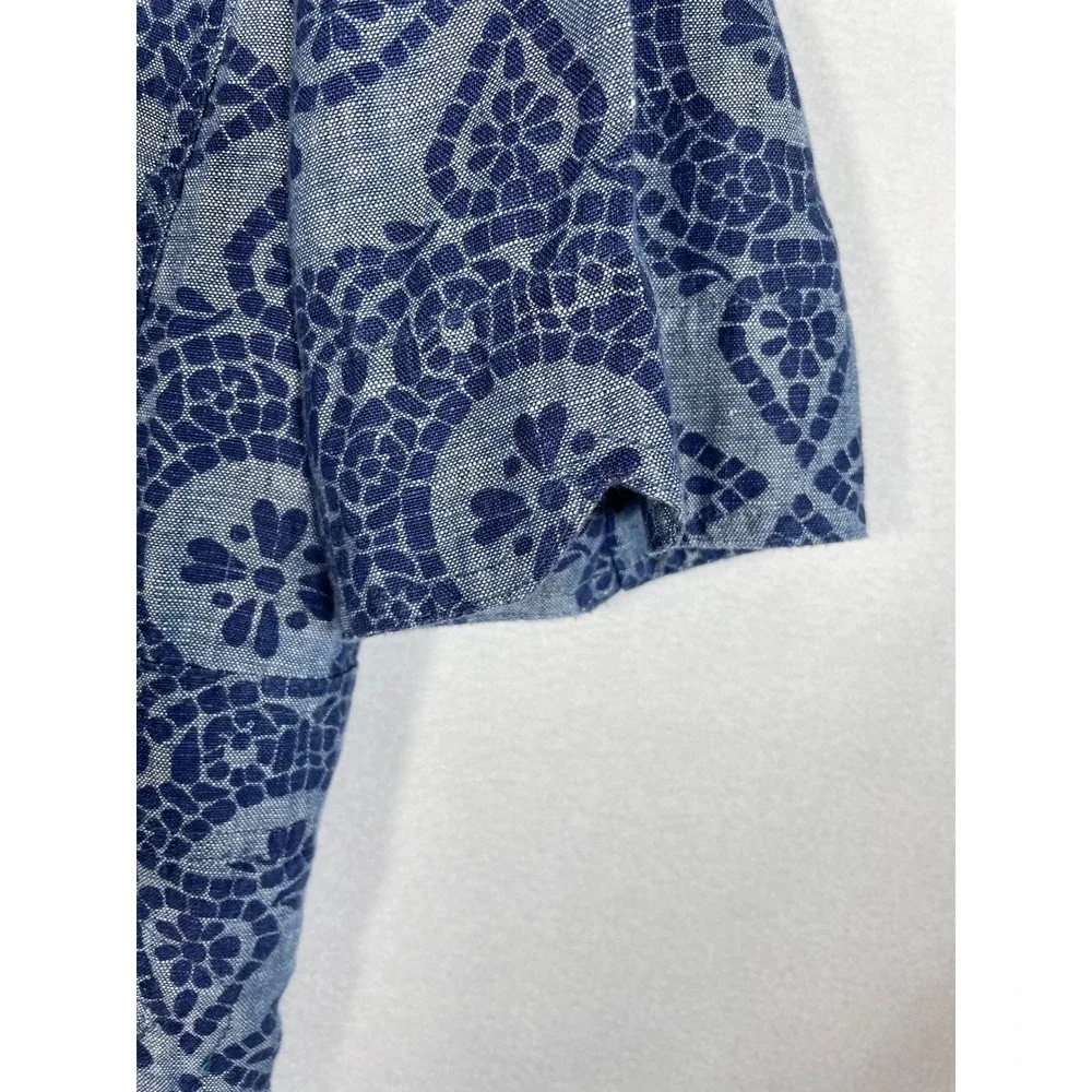 JM Collection Women Blazer Jacket 16  Blue Linen Floral Button Down Short Sleeve