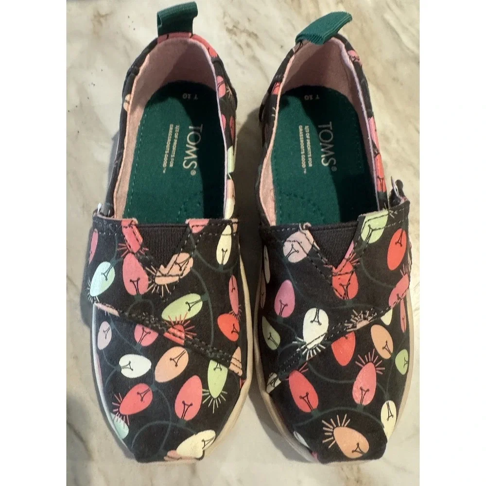 Toms Alpargata Forged Iron Glow in the‎ Dark Tree Lights Print Youth Size 10 New