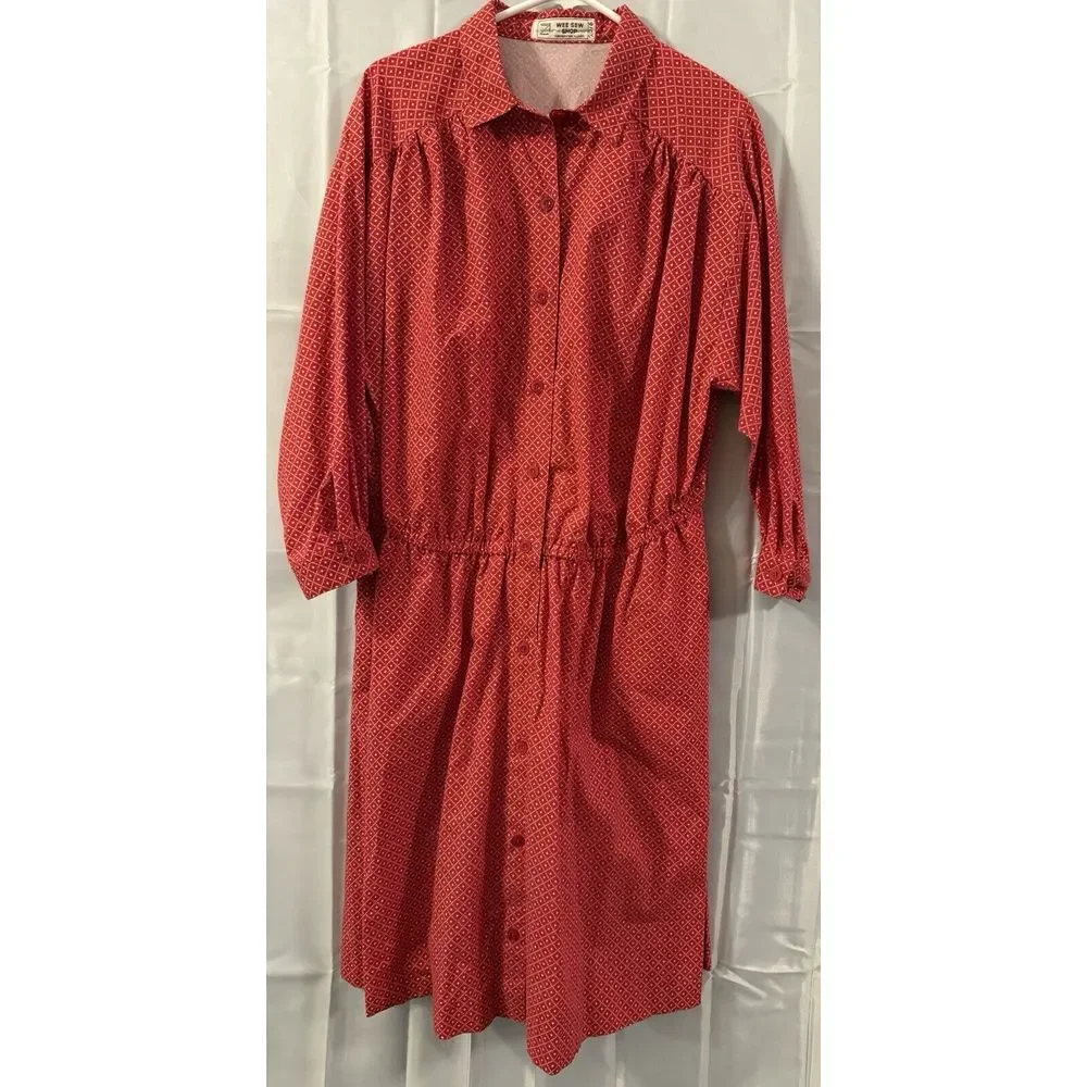 Womens Handmade Modest Dress Grandma Cottage Core XXL Red‎ Button Granny Prairie
