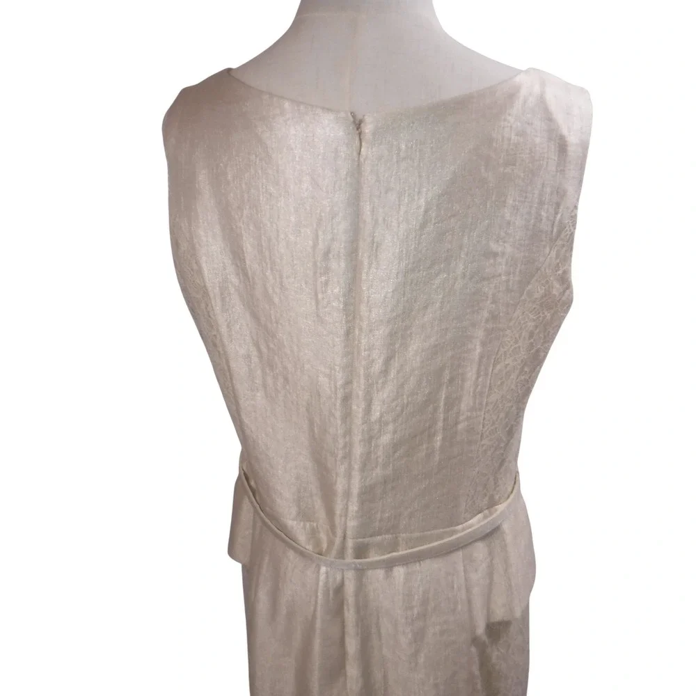 London Times Champagne Metallic Lace Peplum Sheath Dress Womens 12‎ NWT