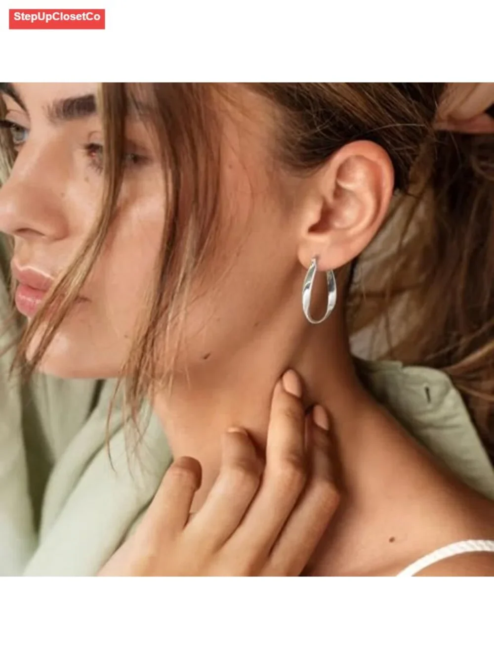 Twisted Hoop Earrings Sterling Silver Post Hypoallergenic Big 32mm