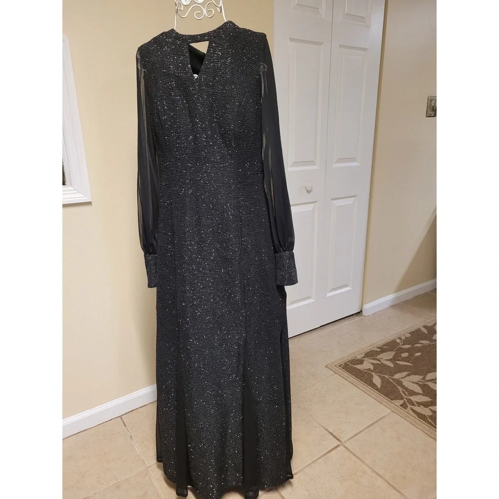 Black Metallic Silver Formal Gown‎ Whymsigoth Trumpet Dress Size 12